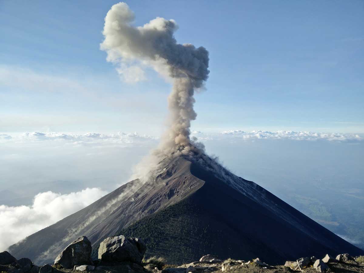 volcanic ash and dust are pushed into atmosphere